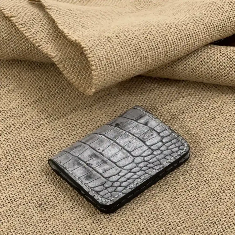 جاکارتی چرم طبیعی دستدوز سایز متوسط کروکودیلی طوسی