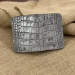 جاکارتی چرم طبیعی دستدوز سایز متوسط کروکودیلی طوسی